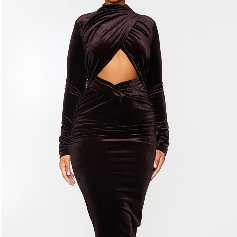 Chocolate Velvet cut out Midi Dress